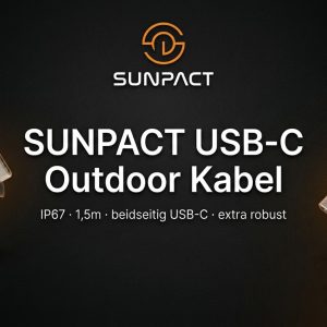 Sunpact USB-C Outdoor Kabel – 1,5 m – IP67 – beidseitig USB-C – gewinkelt & gerade – extra robust
